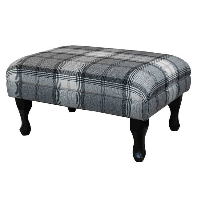 Handmade Grey Tartan Footstool Upholstered - British Custom Made - image 1