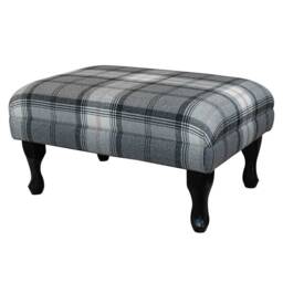 Handmade Grey Tartan Footstool Upholstered - British Custom Made - thumbnail 1