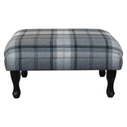 Handmade Grey Tartan Footstool Upholstered - British Custom Made - thumbnail 2