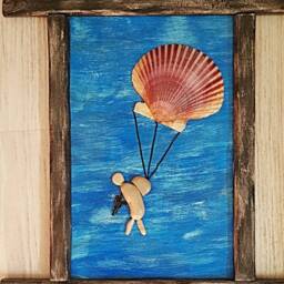 Picture Of Stones, Paratrooper, Stone Art, Parachutist Made Shell, Drawing With Gigt, Wall Decoration, Soldier - thumbnail 2