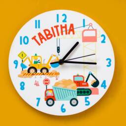 Construction Site Children's Personalised Bedroom Wall Clock - Digger Cement Mixer Crane Truck Jcb Art - thumbnail 3