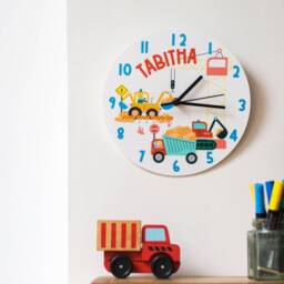 Construction Site Children's Personalised Bedroom Wall Clock - Digger Cement Mixer Crane Truck Jcb Art - thumbnail 4