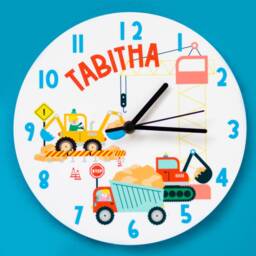 Construction Site Children's Personalised Bedroom Wall Clock - Digger Cement Mixer Crane Truck Jcb Art - thumbnail 2