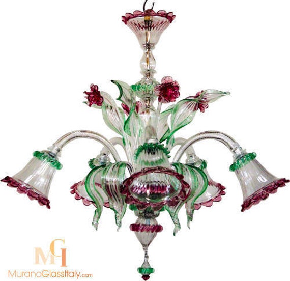 Hand Blown Venetian Glass Chandelier - Floral Crystal, 5-Arm - image 1