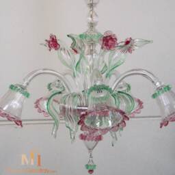 Hand Blown Venetian Glass Chandelier - Floral Crystal, 5-Arm - thumbnail 2