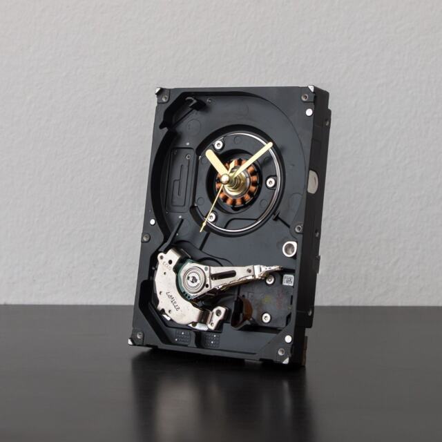 Modern Clock, Boyfriend Gift, Hard Drive Unique Small Desk Industrial Mens Husband Dad Gift - image 1