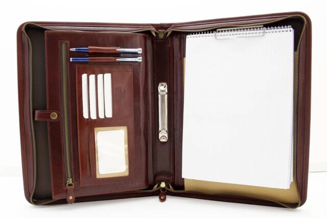 Leather Document Holder, Ring Binder 2 Rings, Laptop & Notepad Conference Folder, Leather Clipboard, Folder Brown - image 1