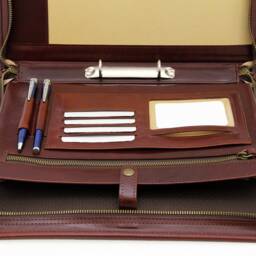 Leather Document Holder, Ring Binder 2 Rings, Laptop & Notepad Conference Folder, Leather Clipboard, Folder Brown - thumbnail 3