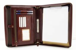 Leather Document Holder, Ring Binder 2 Rings, Laptop & Notepad Conference Folder, Leather Clipboard, Folder Brown