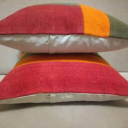 Patchwork Kilim Pillow 16 X16 Inches Multicolor Pperde Kilim Patchwork Pillow Cushion Wool Handmade - thumbnail 3