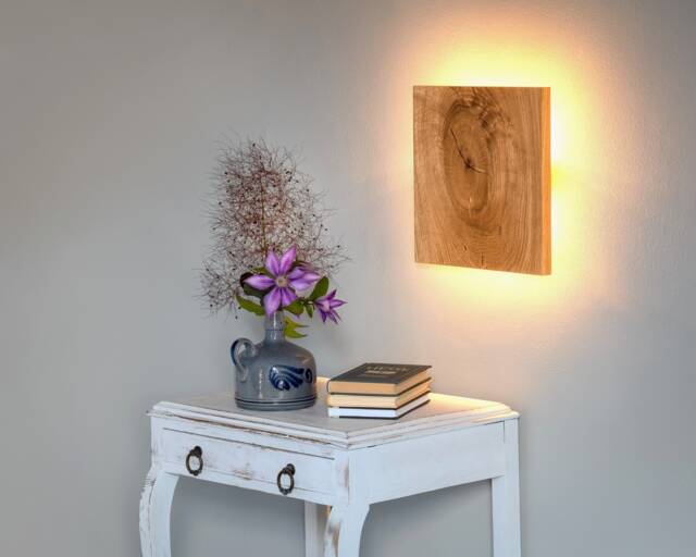 Handcrafted Oak Wood Wall Sconce, Luna Q, Ambient Lamp, Rustic Bedside Light - image 1