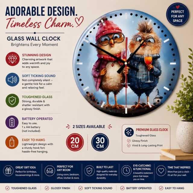 Birds Of A Feather Glass Wall Clock Whimsical Home Decor - image 1