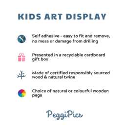 Kids Art Display With Colourful Clothespegs, Childrens Wall Work Hanger, Playroom Decor, White Clouds Design - thumbnail 3