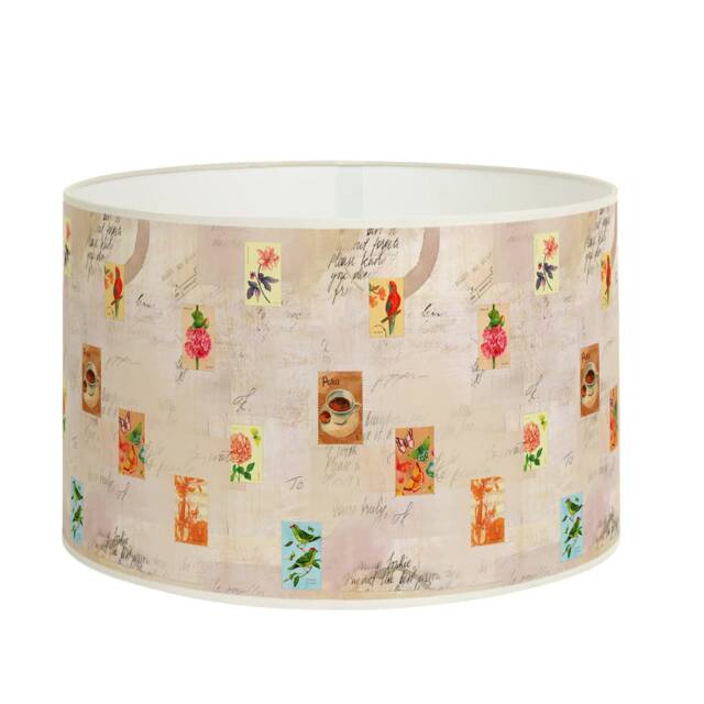 Stamped Lampshade With Birds, Flowers & Vintage Style Paper - Retro Decor Papier 360 Gr Nontiss?? - image 1