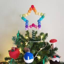 Rainbow Felt Ball Star Tree Topper, Colourful Wool Beads Shaped Into A Christmas Decoration. White & Custom Colours Available - thumbnail 2