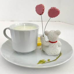 Peach Mango Scented Natural Soy Candle in A Porcelain Floral Teacup & Snack Tray With White Bear - thumbnail 4