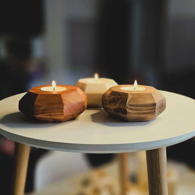 Handmade Wooden Tea Light Holders Rustic Home Decor Various Colours - image 1