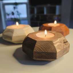 Handmade Wooden Tea Light Holders Rustic Home Decor Various Colours - thumbnail 4
