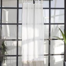 Linen Curtains With Ties & Tassels, Color Block Curtain, Tie Top Drapes, Sheer Linen Window Treatments - thumbnail 3