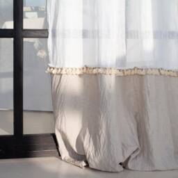 Linen Curtains With Ties & Tassels, Color Block Curtain, Tie Top Drapes, Sheer Linen Window Treatments