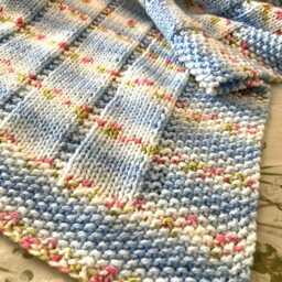 Cosy Hand Knitted Baby Blanket ~ Pastel Colours & Blossoms Easy Care Washable Acrylic - thumbnail 2