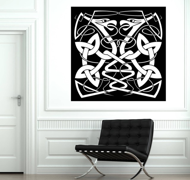 Wall Art Mural Abstract Animal in Celtic Style Couple Intertwined Snake Decal - #2480Dn - image 1
