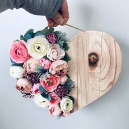 Floral Wood Heart Wall Hanging, Nursery Decor - thumbnail 3