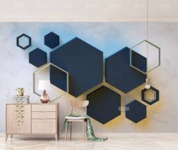3D Hexagon Geometry Wall Mural, Peel & Stick Wallpaper - thumbnail 1