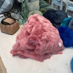 Pink Sheepskin Rug, Pink Fluffy Interior Accessories, Genuine Sheepskin, Natural Amazing Gift - thumbnail 3