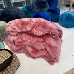 Pink Sheepskin Rug, Pink Fluffy Interior Accessories, Genuine Sheepskin, Natural Amazing Gift - thumbnail 2