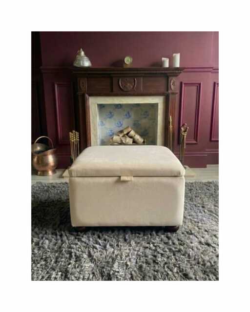 Plush Velvet Ottoman Storage Box With Mahogany Wooden Legs Coffee Table, Footstool, Footrest - image 1