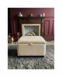 Plush Velvet Ottoman Storage Box With Mahogany Wooden Legs Coffee Table, Footstool, Footrest - thumbnail 1