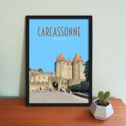 Carcassonne France Travel Poster - Retro Style Art Print - thumbnail 2