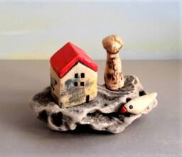 Ceramic Village Sculpture, Tiny House Decor, Mediterranean Stone - thumbnail 3