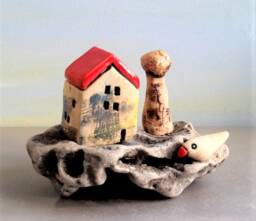 Ceramic Village Sculpture, Tiny House Decor, Mediterranean Stone - thumbnail 2