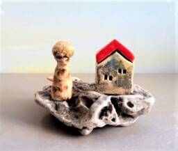 Ceramic Village Sculpture, Tiny House Decor, Mediterranean Stone - thumbnail 4