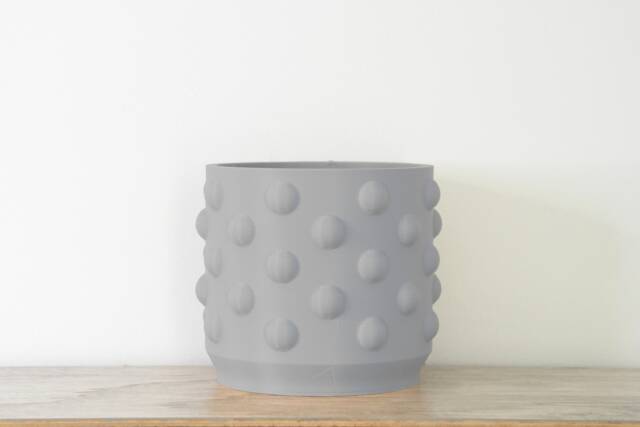 "Polka Dot Planter With Drainage & Saucer in Gray, Unique 3D-Printed Plant Pot, Small To Large Sizes 4"" 5"" 6"" 7"" 8" - image 1