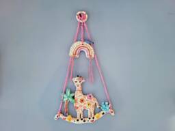 The Pink Flower Giraffe - Ceramic Handmade Wall Hanging Art, Wall D??cor. Home Decor, Nursery. Animal. Pottery Gift. Giraffe, Trees
