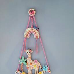 The Pink Flower Giraffe - Ceramic Handmade Wall Hanging Art, Wall D??cor. Home Decor, Nursery. Animal. Pottery Gift. Giraffe, Trees - thumbnail 3