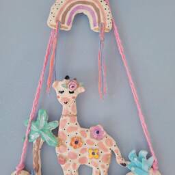 The Pink Flower Giraffe - Ceramic Handmade Wall Hanging Art, Wall D??cor. Home Decor, Nursery. Animal. Pottery Gift. Giraffe, Trees - thumbnail 4