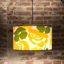 Pendant Lamp in Yellow & Green Retro Fabric. With Stylish Flowers. A Real Eye-Catcher Shade Height 20cm, Diameter 35cm - thumbnail 2