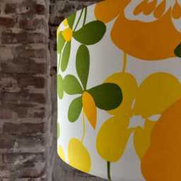 Pendant Lamp in Yellow & Green Retro Fabric. With Stylish Flowers. A Real Eye-Catcher Shade Height 20cm, Diameter 35cm - thumbnail 3