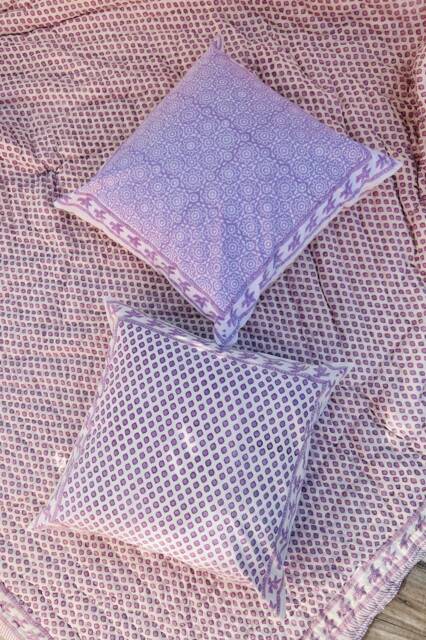 Handmade Floral Block Print Cotton Pillow Cover Set, Lavender - image 1