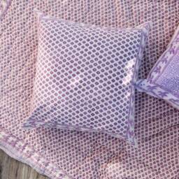 Handmade Floral Block Print Cotton Pillow Cover Set, Lavender - thumbnail 2