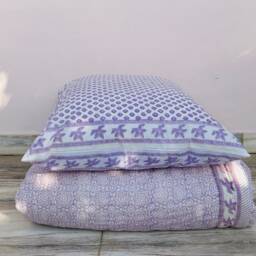 Handmade Floral Block Print Cotton Pillow Cover Set, Lavender - thumbnail 4