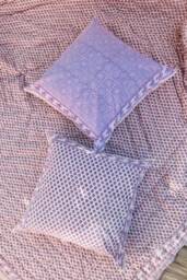 Handmade Floral Block Print Cotton Pillow Cover Set, Lavender - thumbnail 1