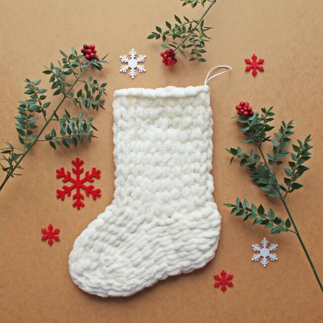 Chunky Knitted Christmas Stocking, Xmas Gift Soft Stockings, Home Decoration, Hand Crafted Cream Stocking - image 1