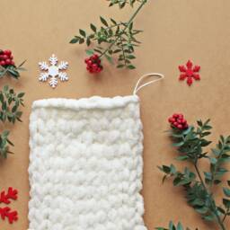 Chunky Knitted Christmas Stocking, Xmas Gift Soft Stockings, Home Decoration, Hand Crafted Cream Stocking - thumbnail 2