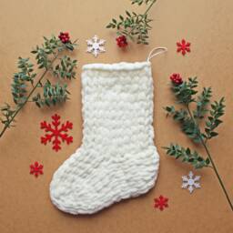 Chunky Knitted Christmas Stocking, Xmas Gift Soft Stockings, Home Decoration, Hand Crafted Cream Stocking - thumbnail 1