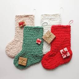 Chunky Knitted Christmas Stocking, Xmas Gift Soft Stockings, Home Decoration, Hand Crafted Cream Stocking - thumbnail 3